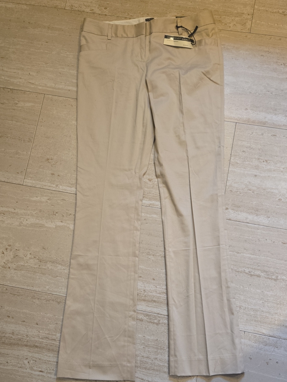 New EXPRESS Columnist Barely Boot Tan Cotton Sateen Low Rise Fitted Trousers